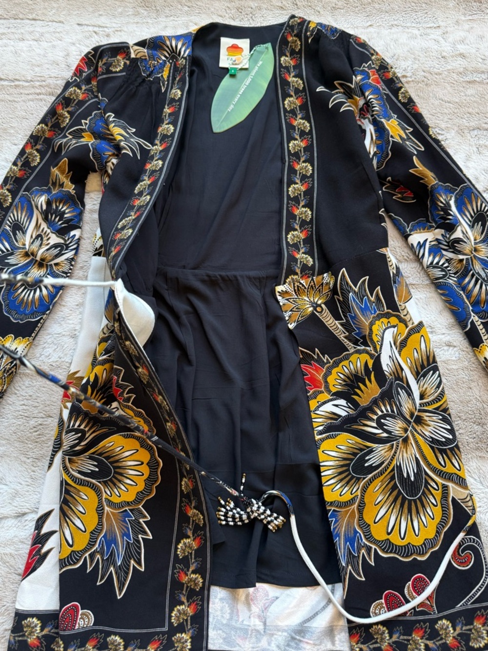 FARM Rio Floral Border Print Long Sleeve Wrap Minidress in Maxi Floral Black - Picture 8 of 16